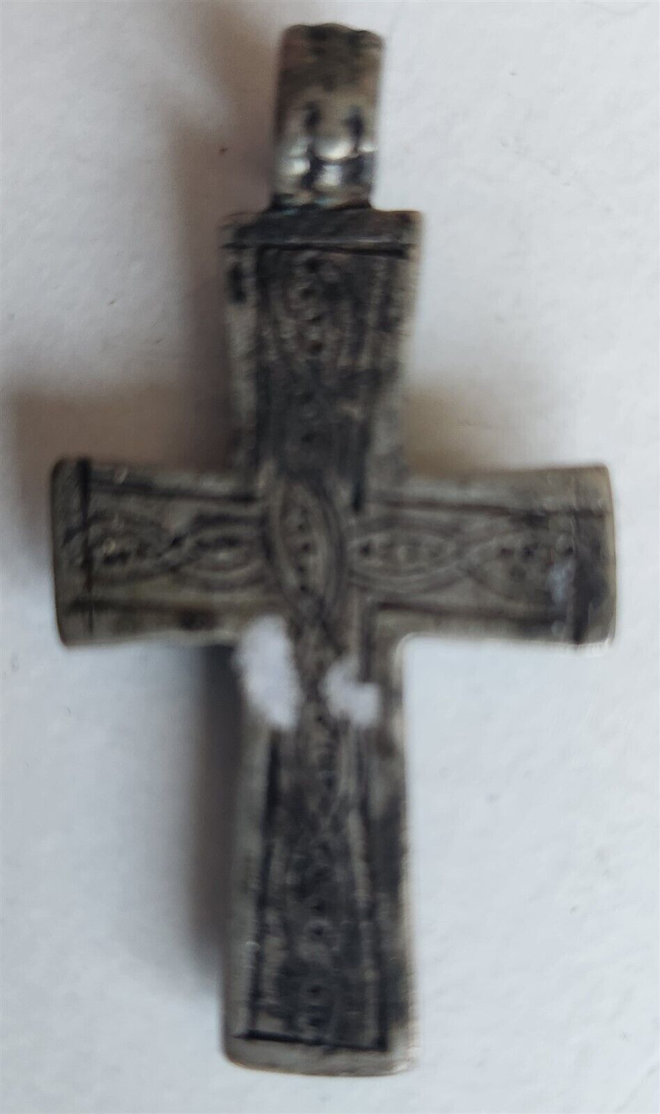 RUSSIAN or GREEK UNUSUAL WHITE METAL 18th-19th CENTURY antique NECK CROSS icon