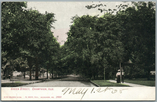 CHAMPAIGN IL GREEN STREET ANTIQUE POSTCARD