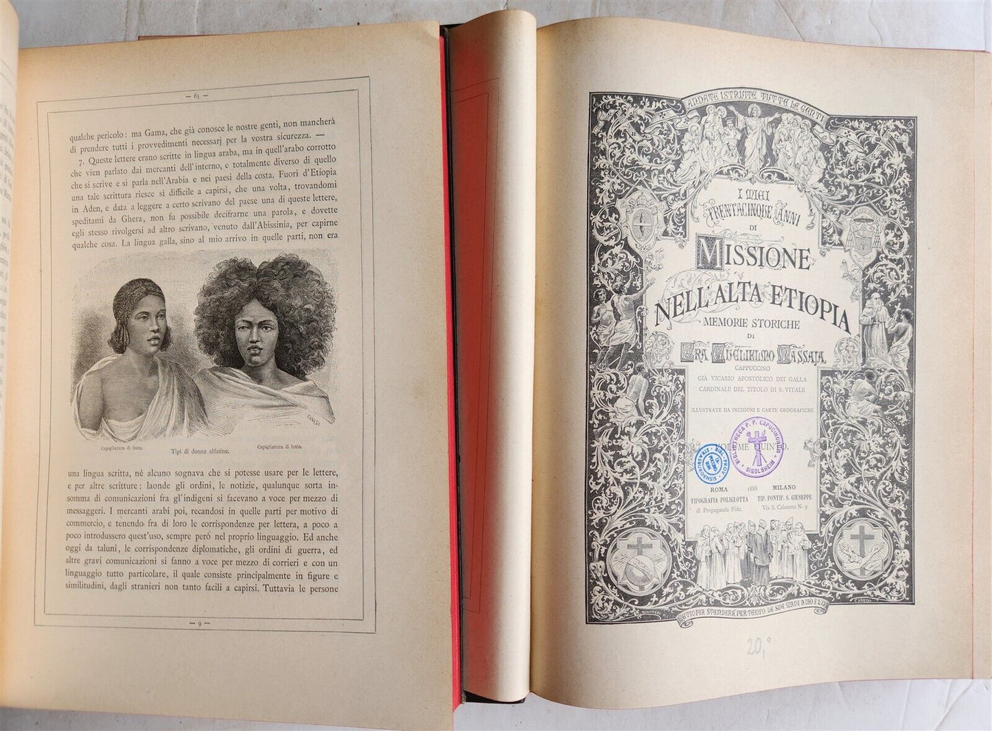 1885 TRAVELS in ETHIOPIA AFRICA in ITALIAN 6 FOLIO VOLUMES antique ILLUSTRATED