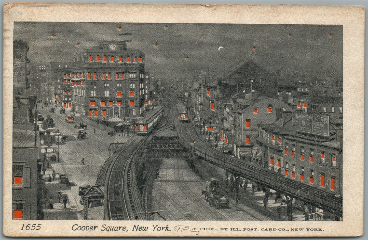 NEW YORK NY COOPER SQUARE HOLD TO LIGHT ANTIQUE POSTCARD