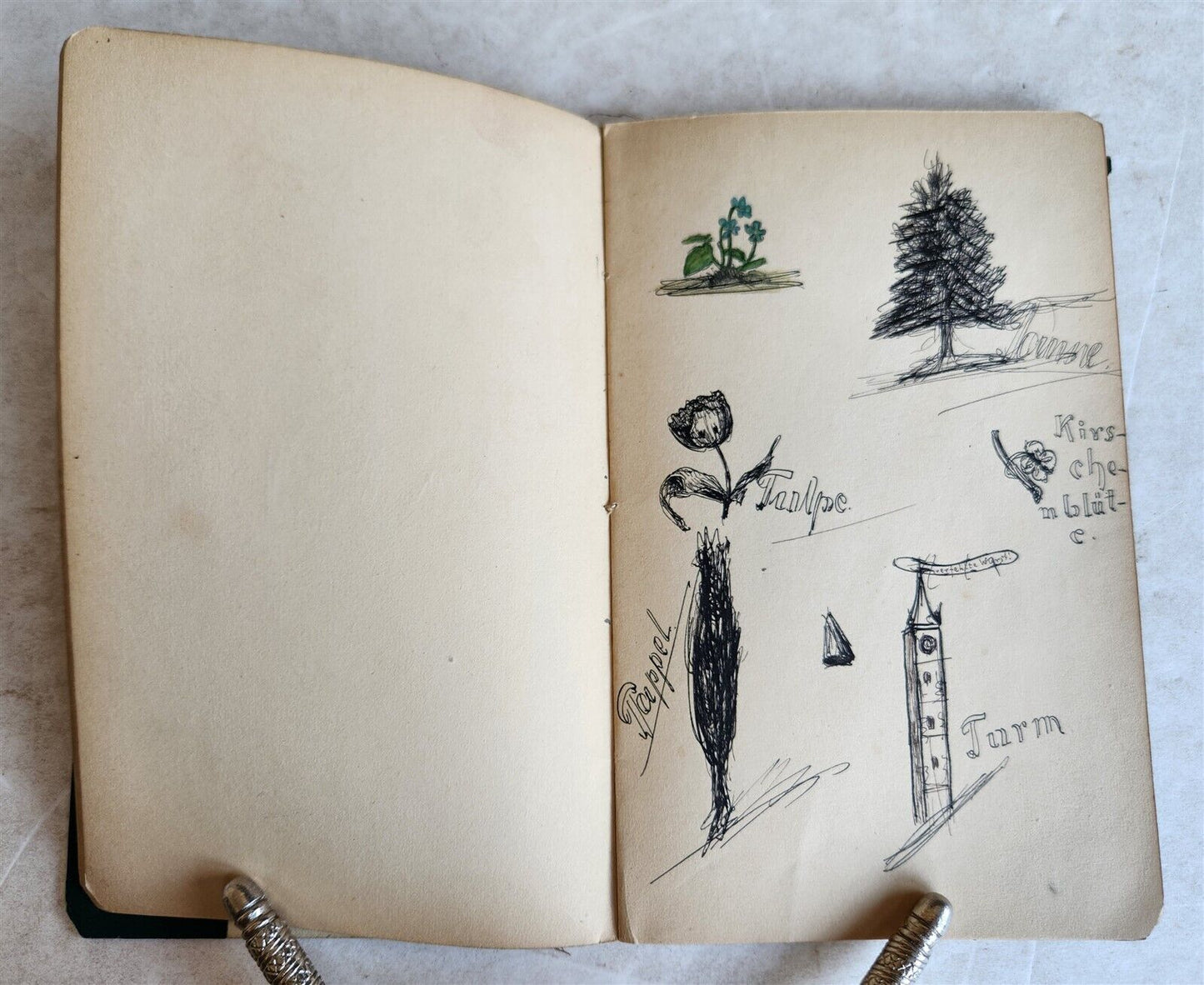 1900s ARTISTS LITTLE ALBUM - MANUSCRIPT DRAWINGS antique ILLUSTRATED