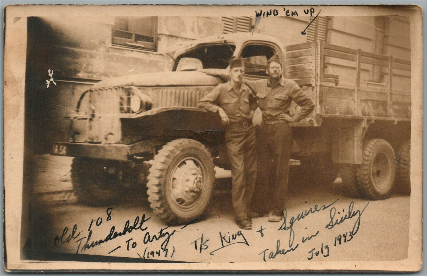 1943 WWII ERA THUNDERBOLT TRUCK military ANTIQUE REAL PHOTO POSTCARD RPPC