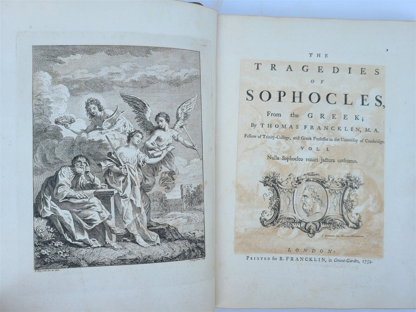 1759 SOPHOCLES in ENGLISH TRAGEDIES 2 FOLIO VOLUMES antique