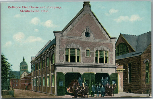 STEUBENVILLE OH FIRE HOUSE & COMPANY ANTIQUE POSTCARD