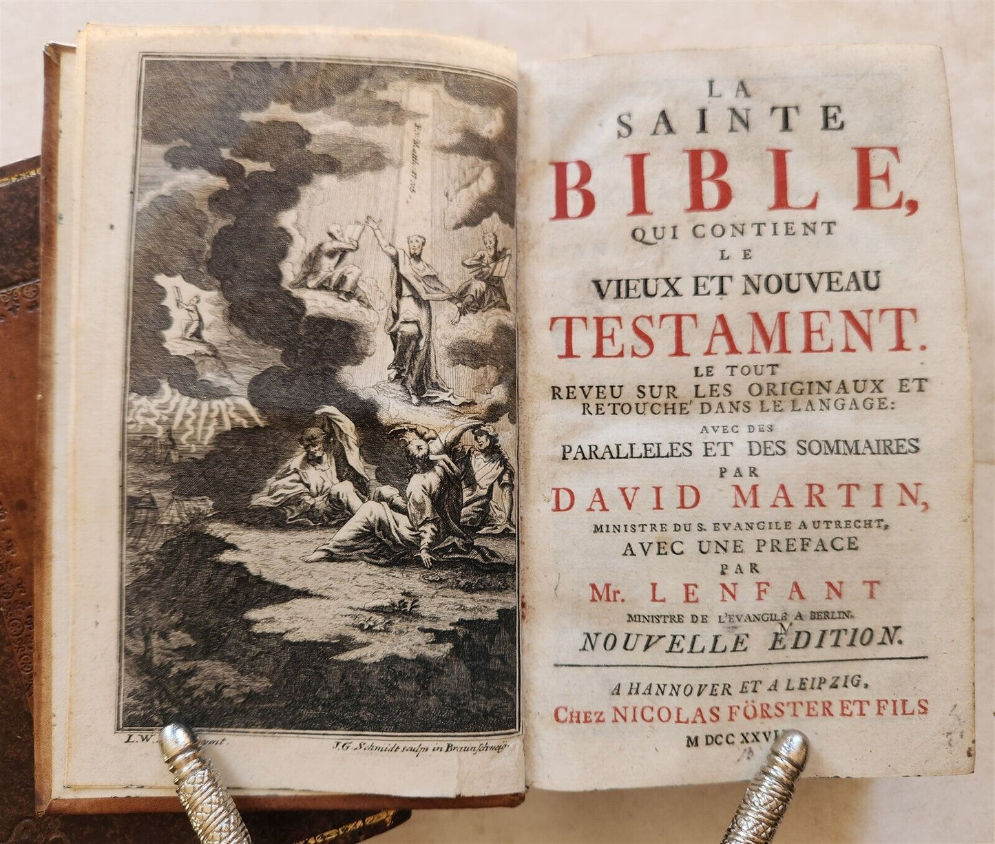 1728 BIBLE in FRENCH 2 VOLUMES antique La Sainte Bible