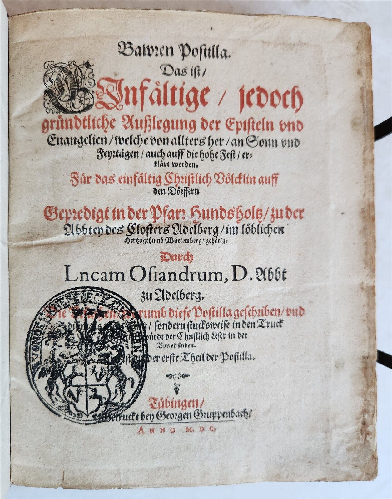 1598-1600 BIBLE COMMENTARY in GERMAN by Lucas Osiander antique