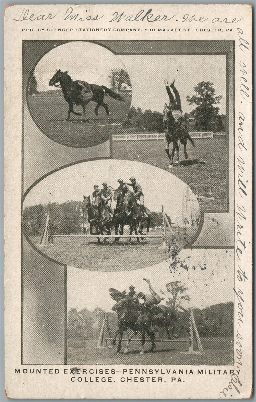 CHESTER PA PENNSYLVANIA MILITARY COLLEGE MOUNTED EXERCISES ANTIQUE POSTCARD