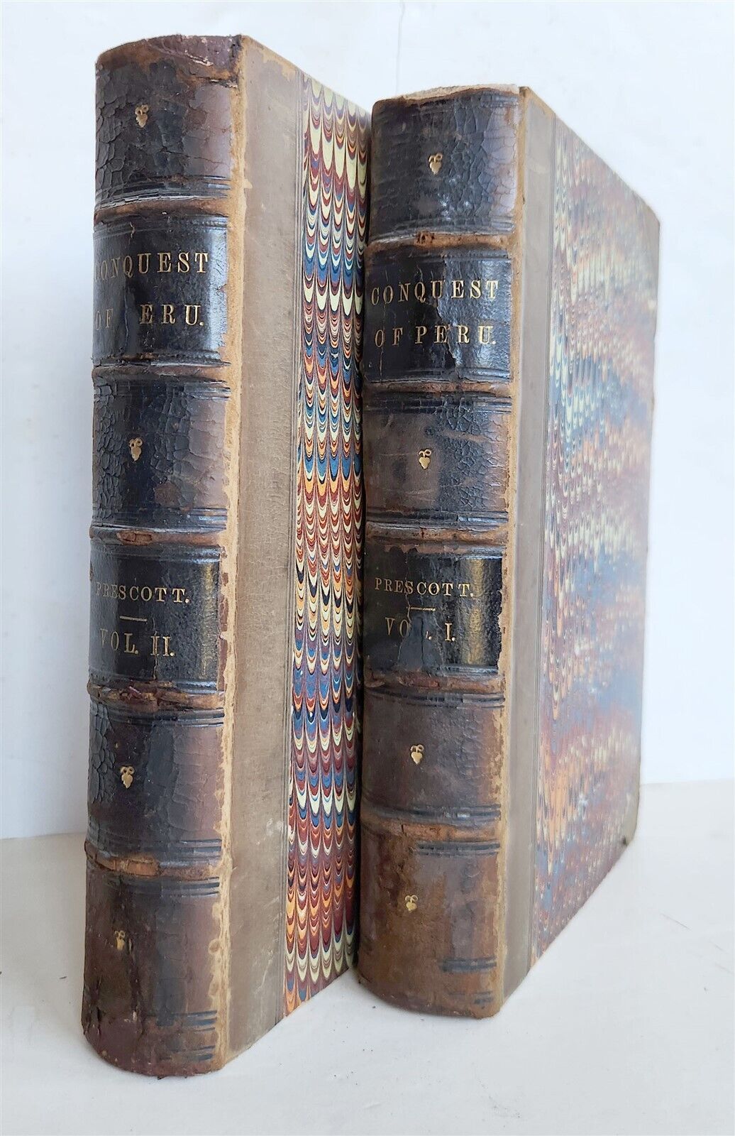 1861 HISTORY of CONQUEST of PERU by PRESCOTT 2 VOLUMES antique CIVIL WAR ERA