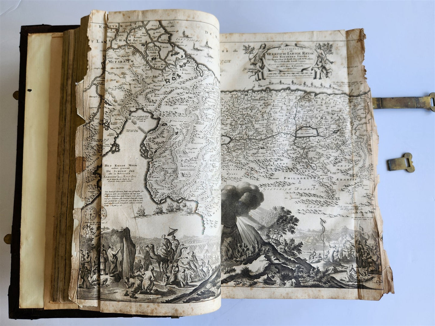 1702 BIBLE in DUTCH MASSIVE FOLIO antique ILLUSTRATED w/6 MAPS incl. WORLD'S MAP