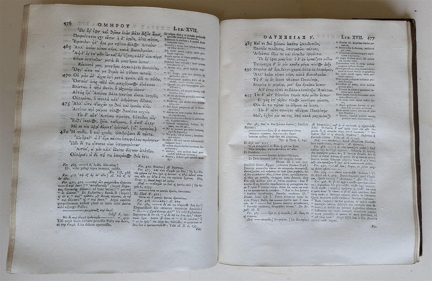 1729-1740 HOMER ILIAS & ODDYSEA 2 VOLUMES antique w/ MAPS ENGLISH & GREEK TEXT