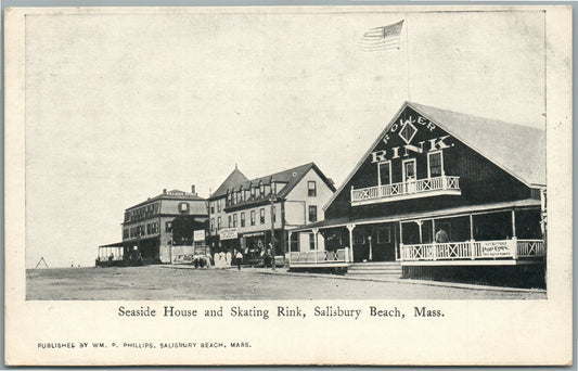 SALISBURY BEACH MA SEASIDE HOUSE & SKATING RINK ANTIQUE POSTCARD