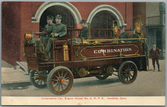 HARTFORD CT FIRE DEPARTMENT No. 2 engine house COMBINATION CAR ANTIQUE POSTCARD