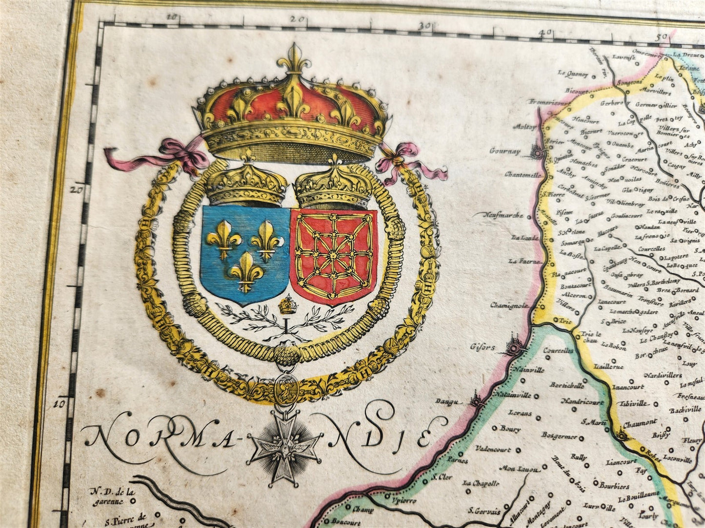 1640 MAP LE GOUVERNMENT de L'ISLE DE FRANCE BLAEU antique AUTHENTIC hand colored
