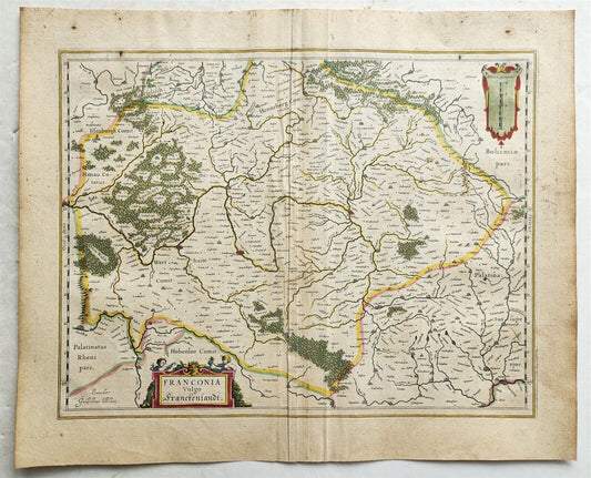 1640 MAP of GERMANY FRANCONIA REGION WILLEM BLAEU antique AUTHENTIC hand colored