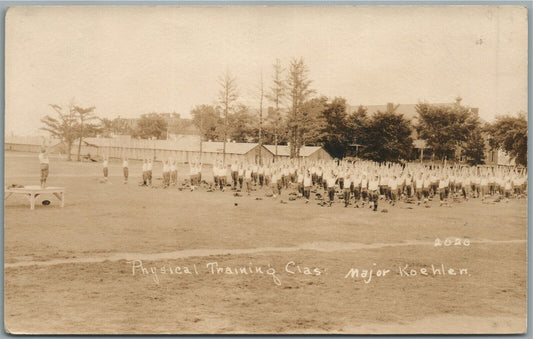 WWI ERA US MILITARY PHYSICAL TRAINING CLASS ANTIQUE REAL PHOTO POSTCARD RPPC