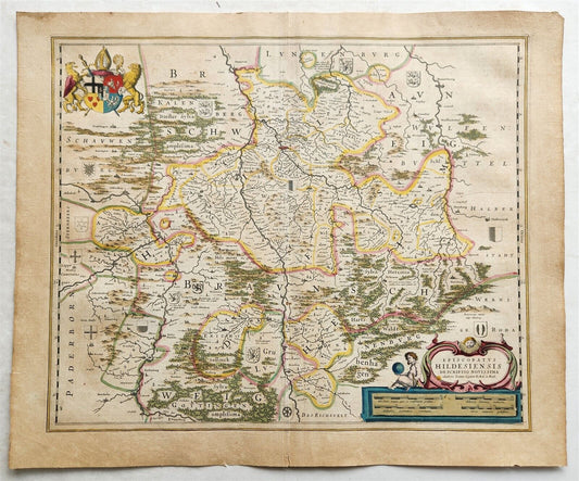 1640 MAP of GERMANY HILDESHEIM by WILLEM BLAEU antique AUTHENTIC hand colored