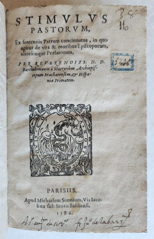 1586 STIMULUS PASTORUM by BARTHOLOMAEUM A MARTYRIBUS antique 16TH century