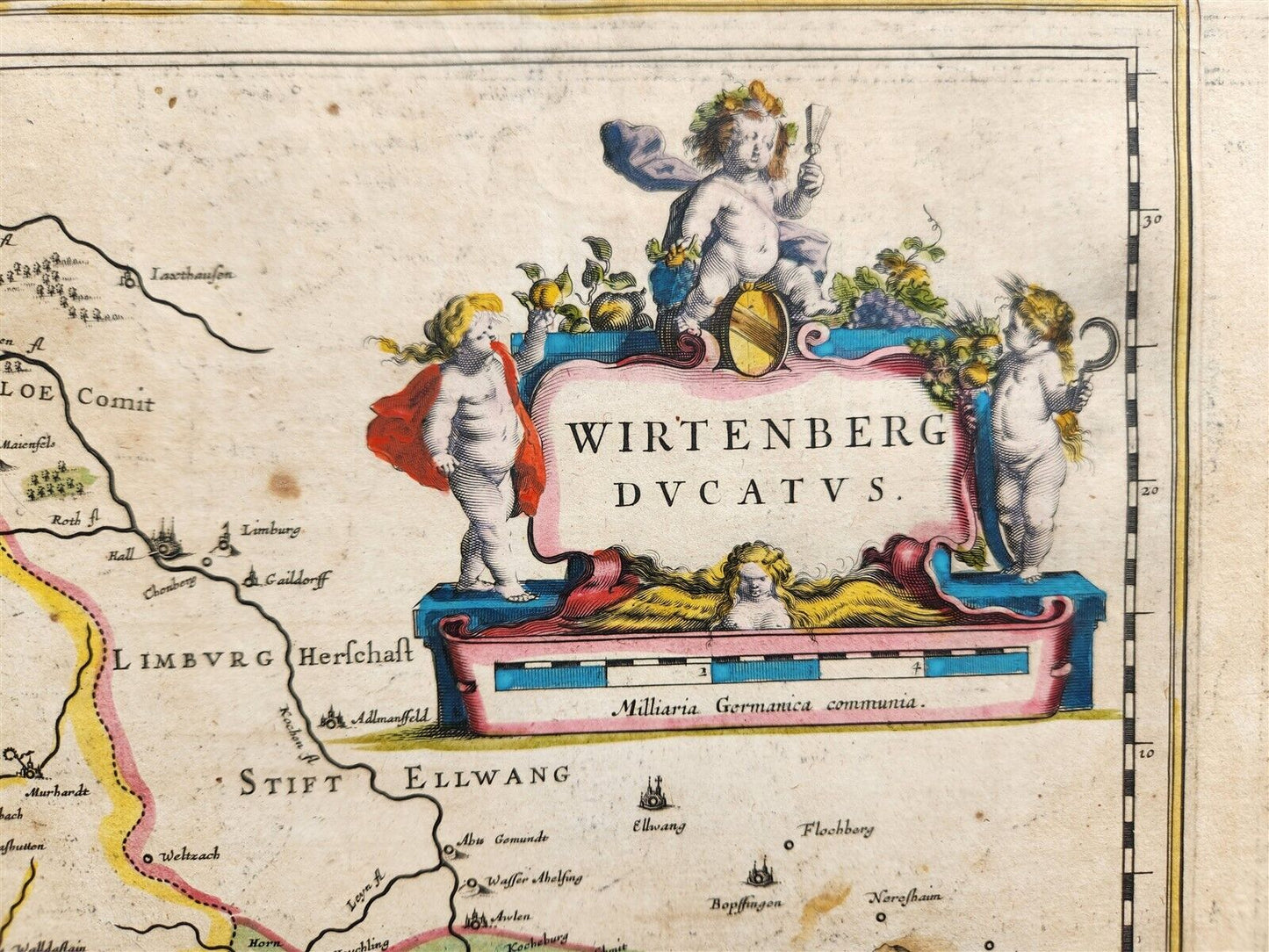 1640 MAP of GERMANY WIRTENBERG by WILLEM BLAEU antique AUTHENTIC hand colored