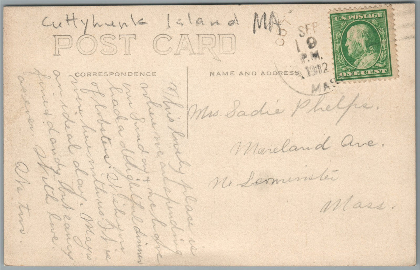 CUTTYHUNK ISLAND MA LIGHT HOUSE ANTIQUE REAL PHOTO POSTCARD RPPC