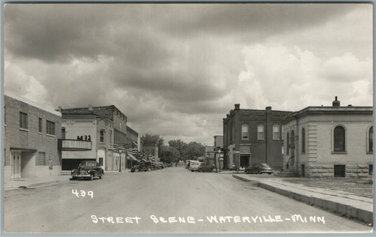 WATERVILLE MN STREET VIEW VINTAGE REAL PHOTO POSTCARD RPPC