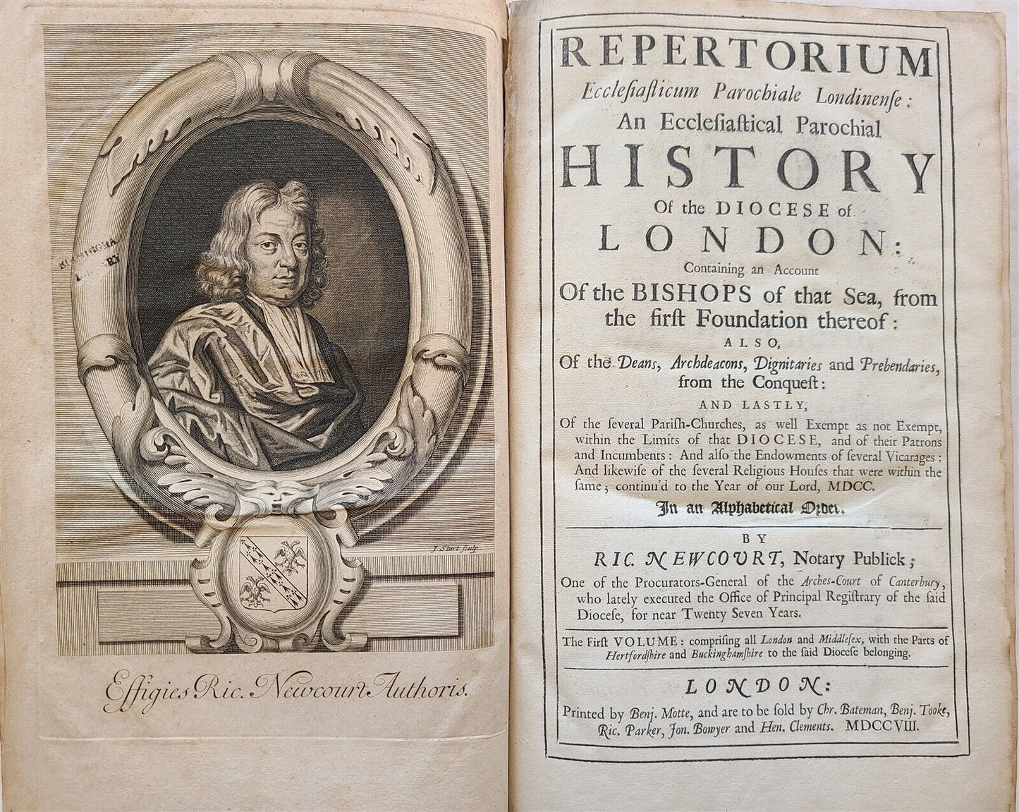 1708 HISTORY of DIOCESE of LONDON 2 FOLIO VOLUMES ILLUSTRATED antique