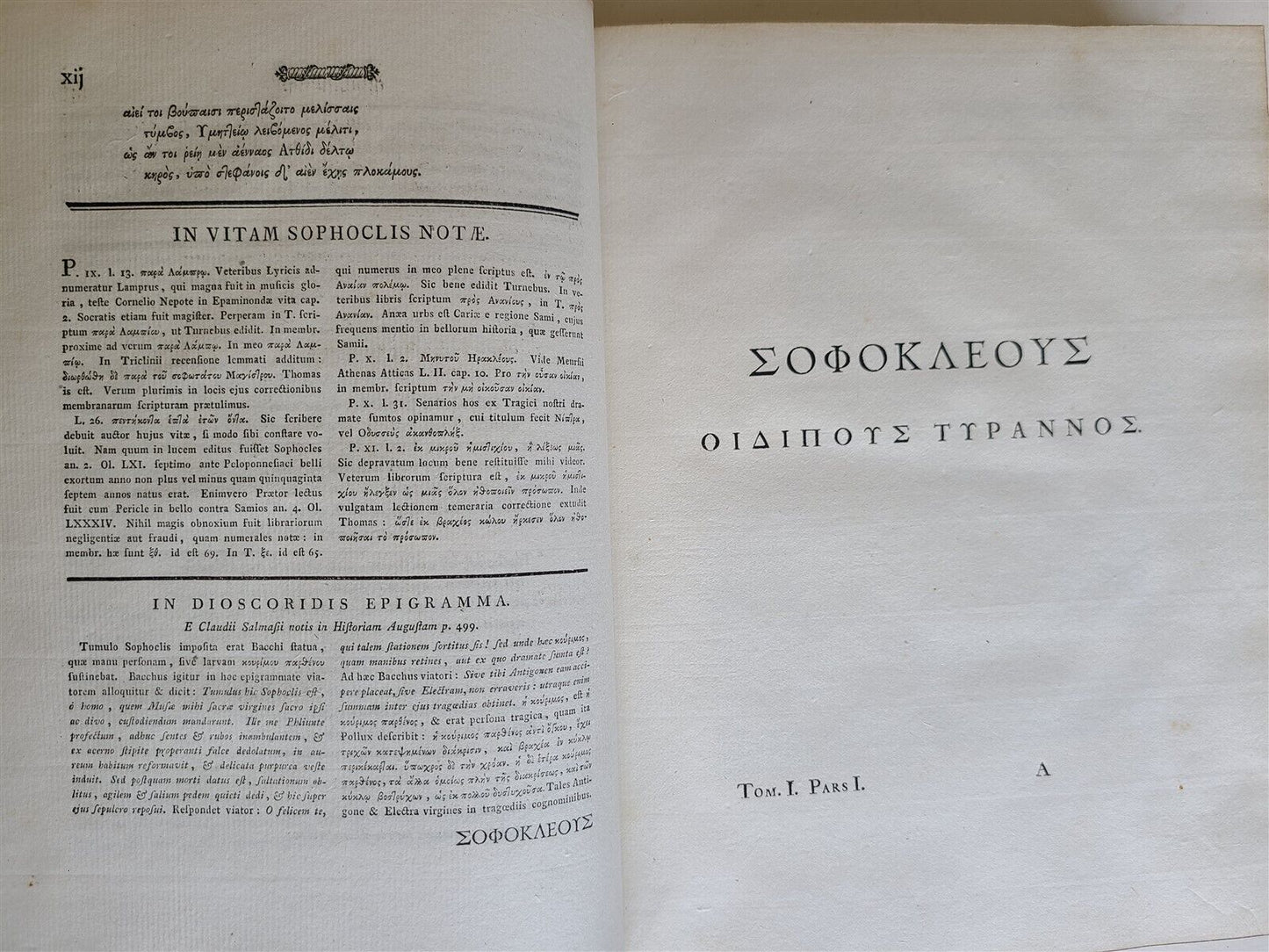 1786 SOPHOCLES TRAGEDIES 2 VOLUMES antique LATIN & GREEK TEXT