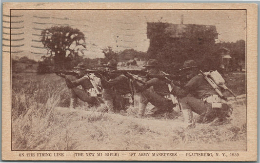 PLATTSBURG NY US ARMY FIRING LINE MILITARY MANEUVERES WWII ERA ANTIQUE POSTCARD