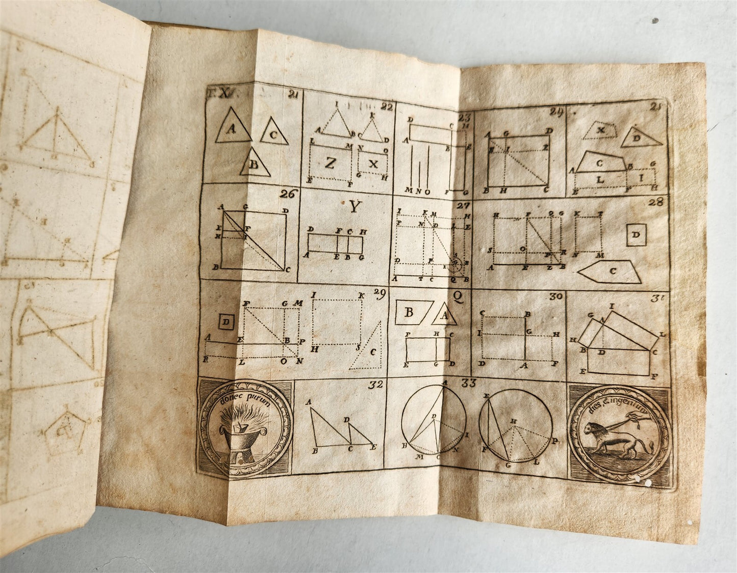 1824 EUCLID GEOMETRY antique ILLUSTRATED vellum binding