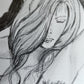 ILLUSTRATION ART FEMALE in LINGERIE PENCIL DRAWING vintage signed