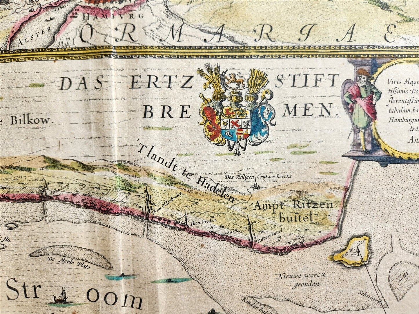 1640 MAP of GERMANY ELBE RIVER by WILLEM BLAEU antique AUTHENTIC hand colored