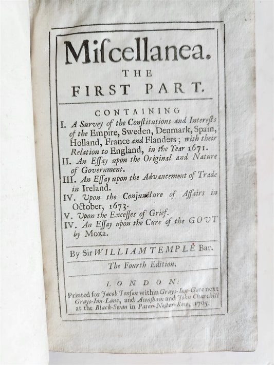 1705 WILLIAM TEMPLE MISCELLANEA antique in ENGLISH