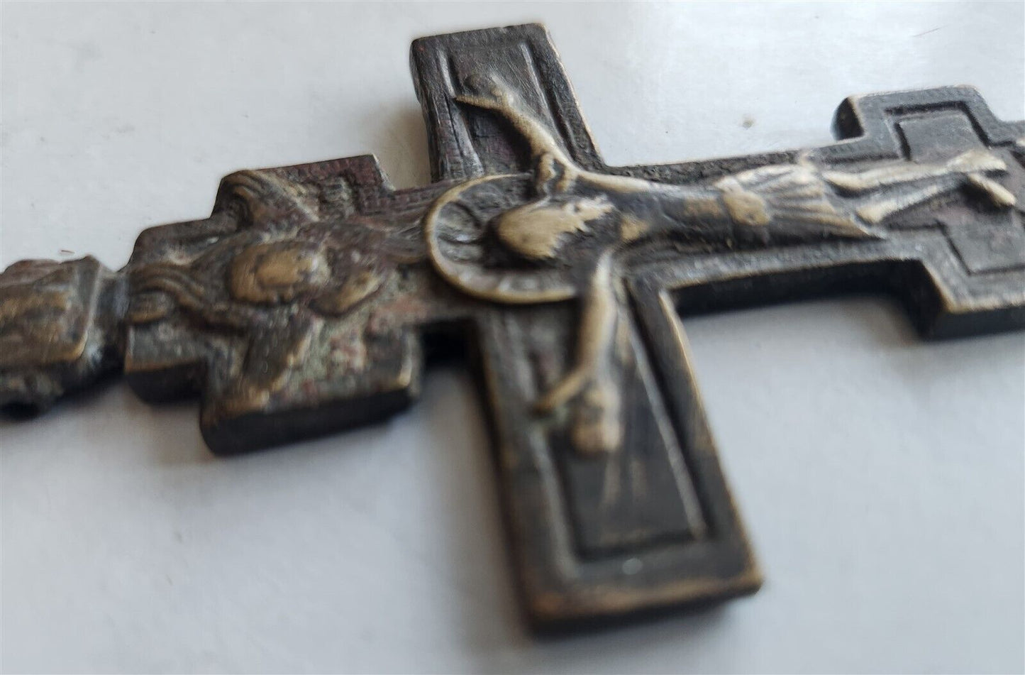 RUSSIAN BRONZE CRUSIFIX ICON 19th CENTURY antique SMALL CROSS