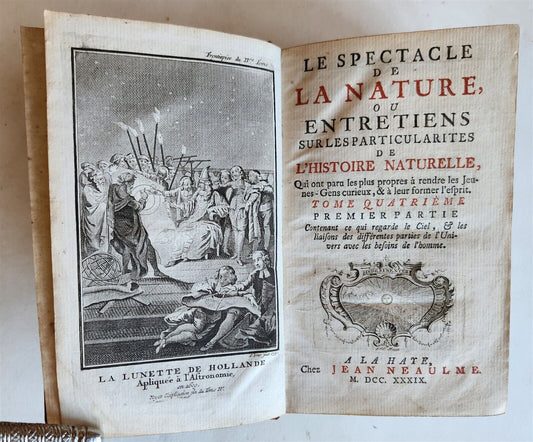 1739 SPECTACLE DE LA NATURE antique ILLUSTRATED w/ ASTRONOMY PLATES & MAPS