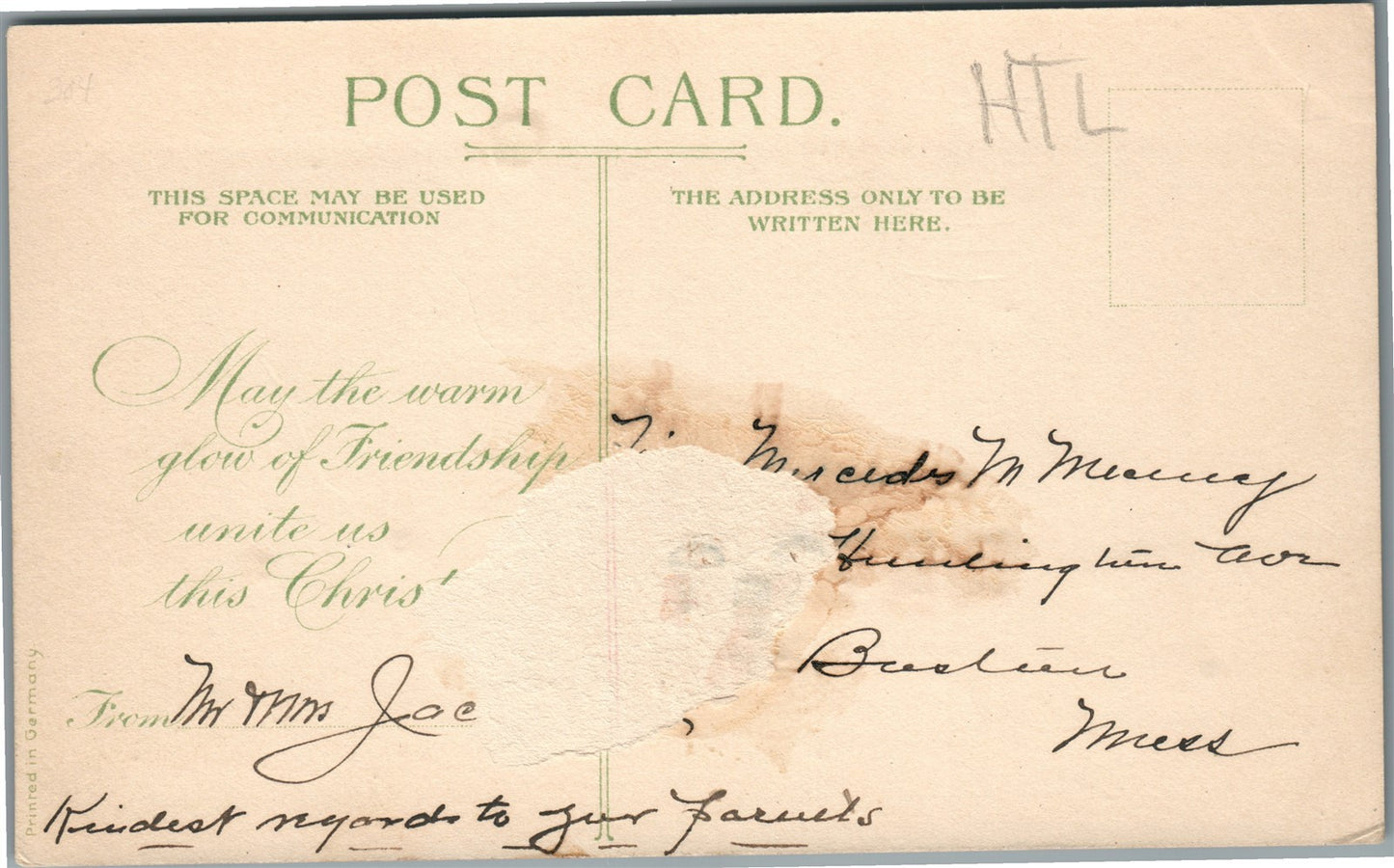 CHRISTMAS HOLD TO LIGHT ANTIQUE POSTCARD