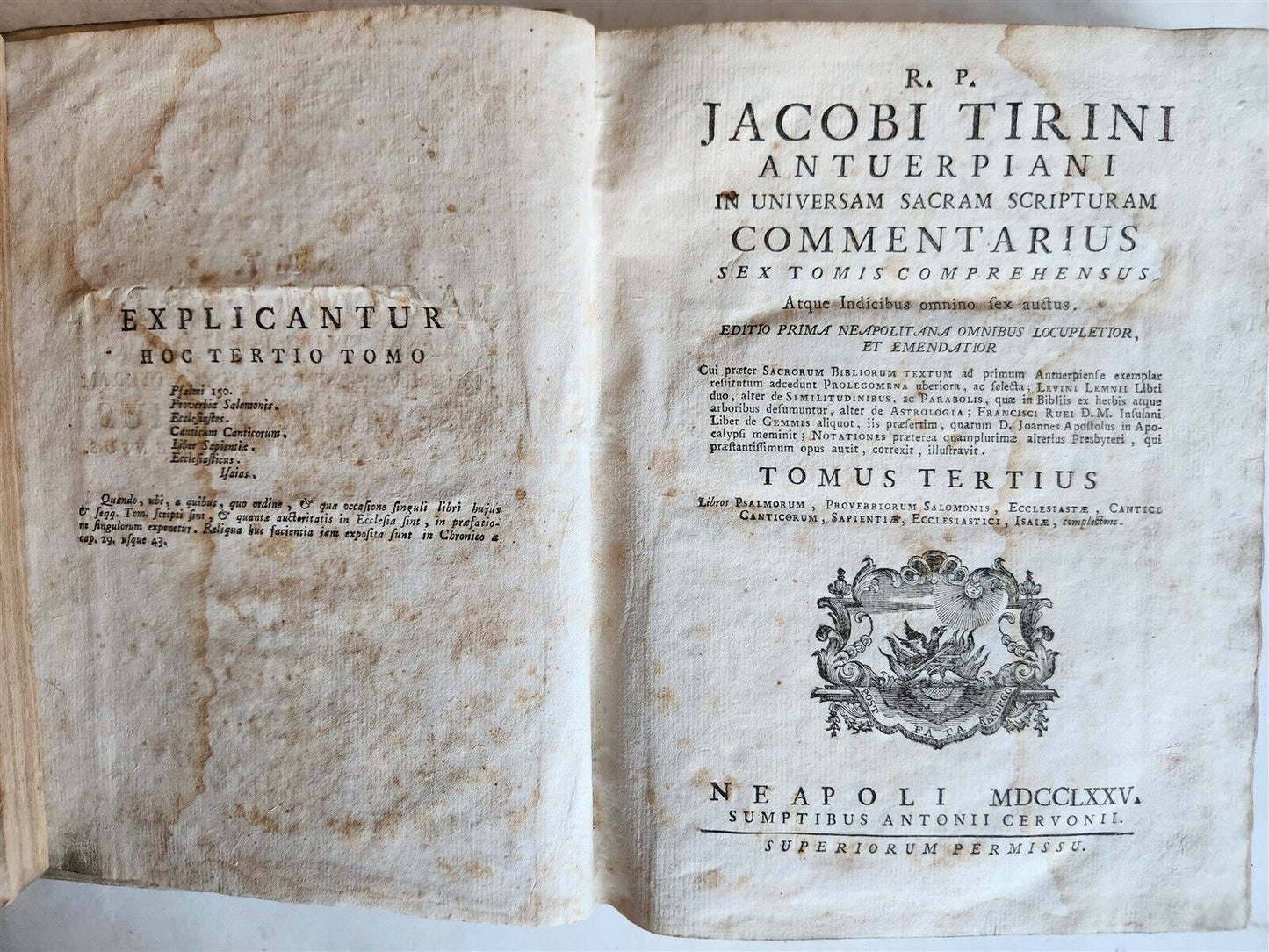 1775-1776 BIBLE COMMENTARY by JACOBI TIRINI 4 VOLUMES antique VELLUM BINDING