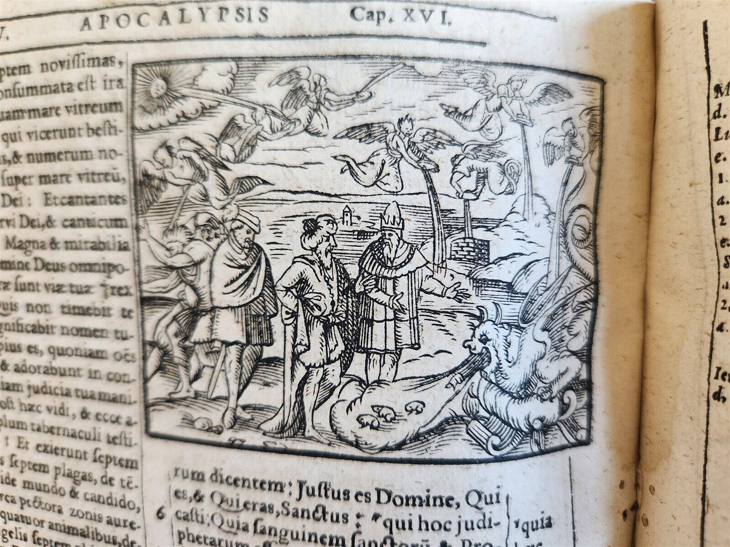 1602 BIBLE in LATIN ILLUSTRATED w/ MAP & NUMEROUS WOODCUTS antique