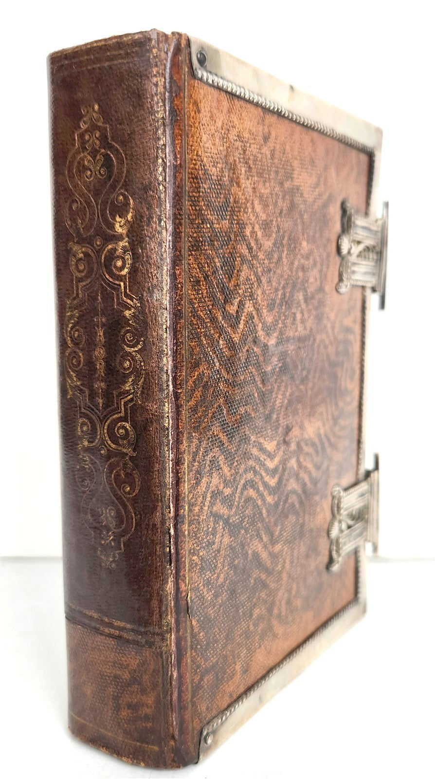 1843 DUTCH CHURCH BOOK antique w/ SILVER EDGES & CLASPS