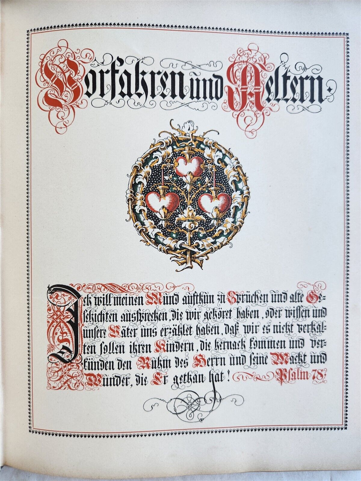 1890 FAMILY CHRONICLE w/ AMAZING BLIND-STAMPED LEATHER BINDING antique