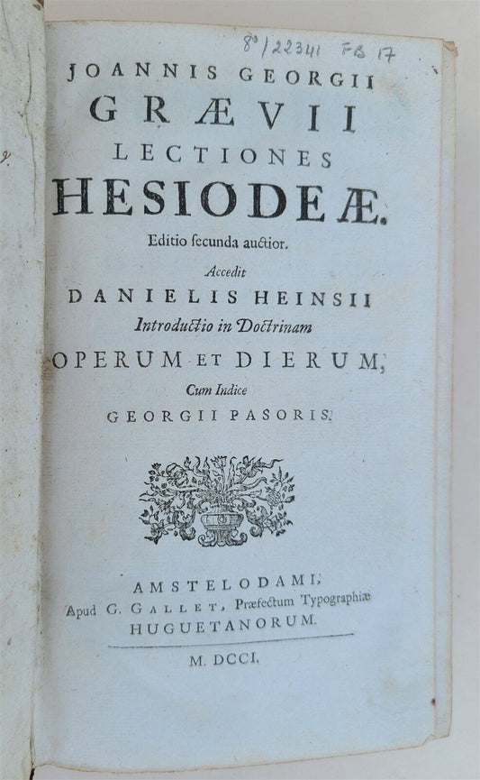 1701 HESIOD by Ioannis Georgii Graevii antique in LATIN & GREEK