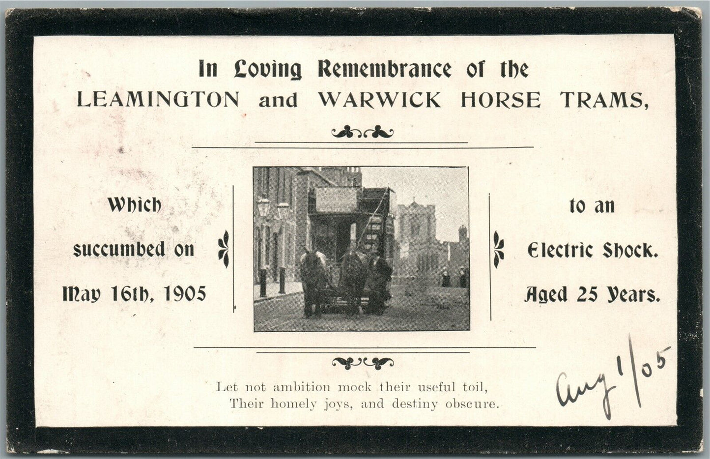 LEAMINGTON & WARWICK HORSE TRAMS UK ANTIQUE POSTCARD