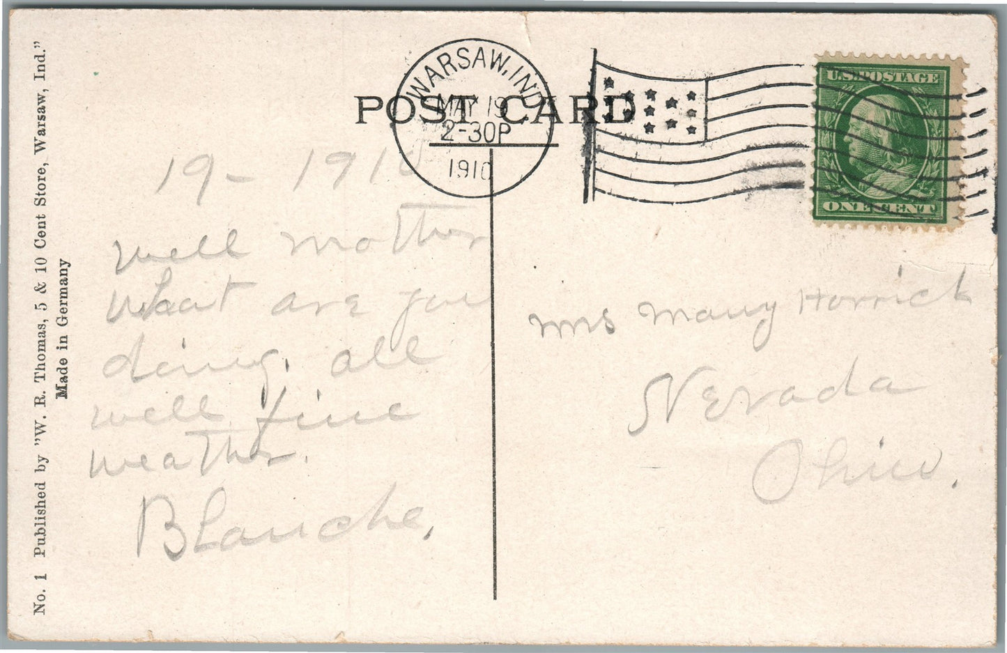 WARSAW IN CENTRE STREET ANTIQUE POSTCARD