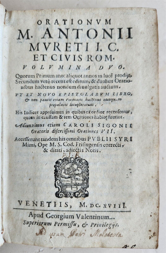 1618 SPEECHES LETTERS & POEMS by Marc-Antoine Muret antique VELLUM BINDING