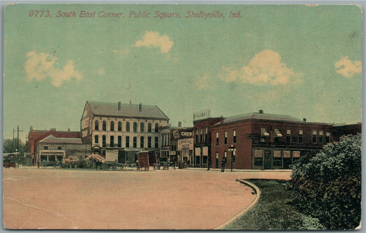 SHELBYVILLE IN SOUTH EAST CORNER PUBLIC SQUARE ANTIQUE POSTCARD