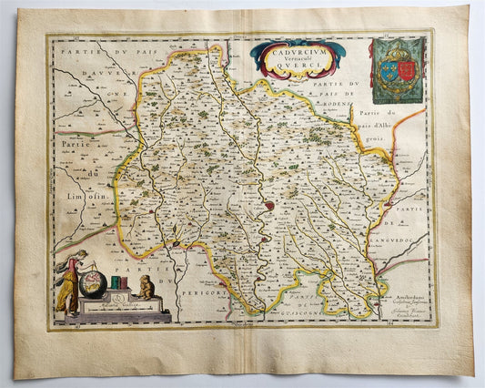1640 MAP of FRANCE Quercy Province WILLEM BLAEU antique AUTHENTIC hand colored