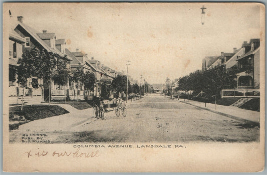 LANSDALE PA COLUMBIA AVENUE 1898 ANTIQUE POSTCARD
