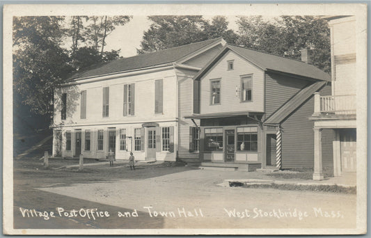 WEST STOCKBRIDGE MA POST OFFICE & TOWN HALL ANTIQUE REAL PHOTO POSTCARD RPPC