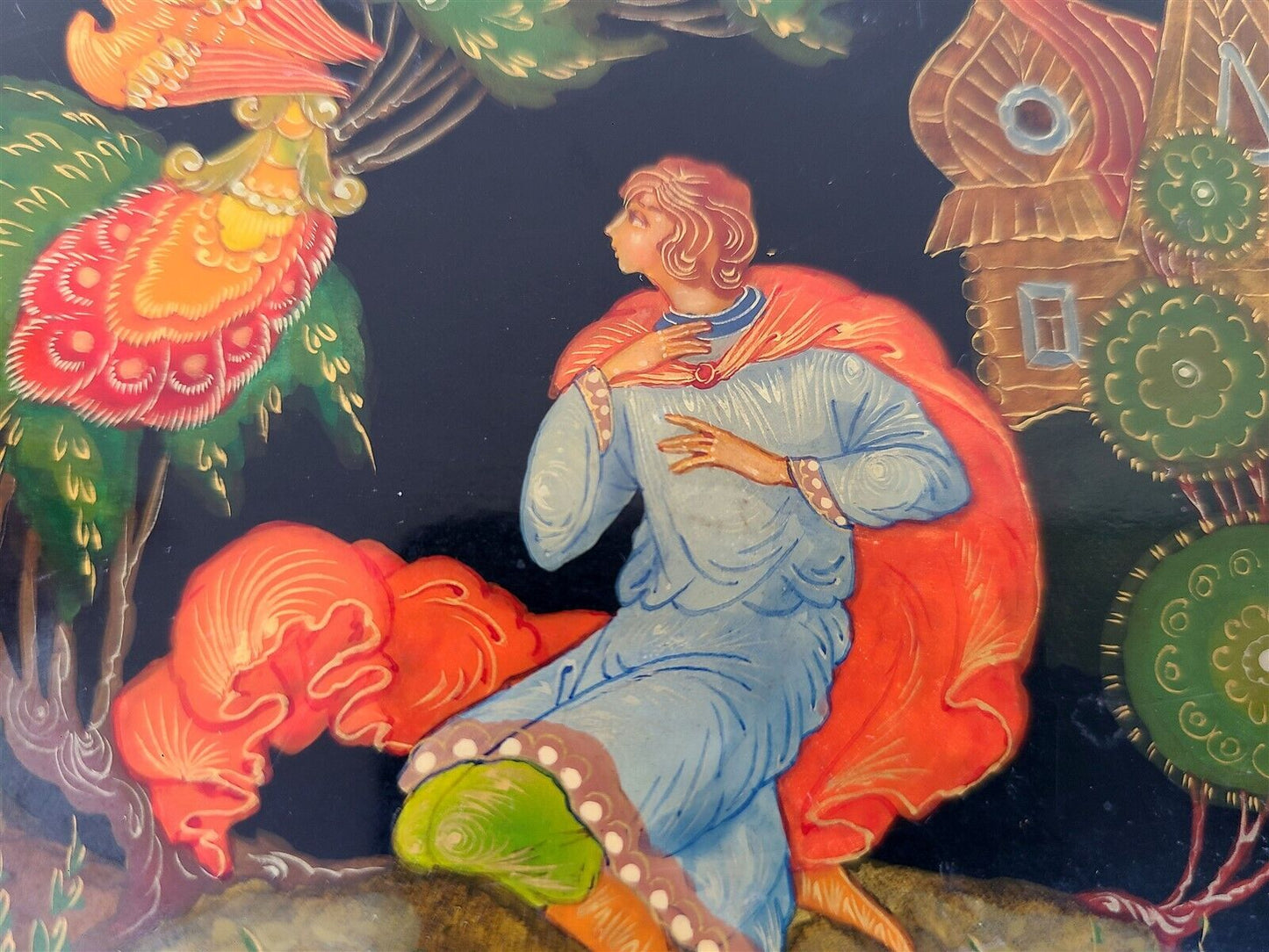 1970 RUSSIAN PALEKH SCHOOL SIGNED LACQUER BOX vintage FIRE BIRD FAIRY TALE