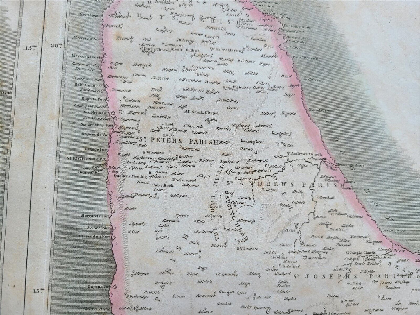 1814 MAP of WEST INDIA ISLANDS Carribean ST. VINCENT & BARBADOS antique 21 x 28"