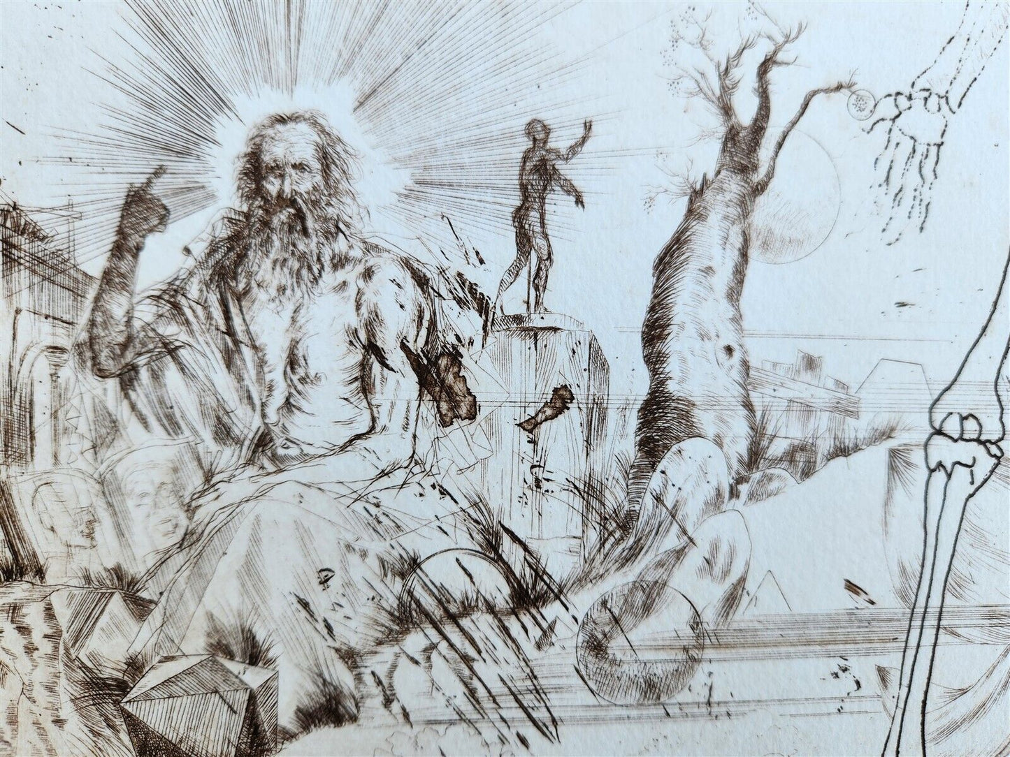 THE CREATION OF THE HUMAN RACE surreal PRINT vintage w/ SKELETON