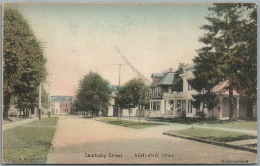 ASHLAND OH SANDUSKY STREET 1909 ANTIQUE POSTCARD